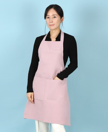 유폼 스틸버튼 목걸이형 코지 고신축 앞치마 핑크 제작은 티팜