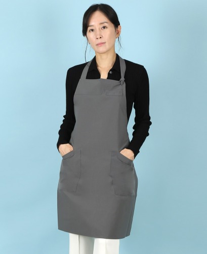 유폼 끈매듭 목걸이형 코지 고신축 앞치마 그레이 제작은 티팜
